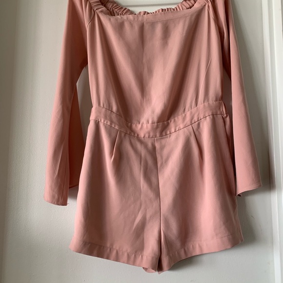 Bcbgmaxazria off the shoulder pink romper - Picture 2 of 4
